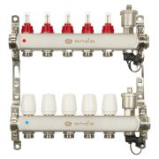 Группа коллекторная ONDO нерж сталь 5 вых. с автомат. воздухоотвод., расход. и термостат. клапанами