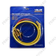 Шланги для заправки фреона Value VRP-С-RYB 150 см с вентилями, для R410a и R32 (5/16 SAE), комплект 3 штуки