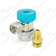 Быстросъемная муфта для автокондиционера FavorCool QC-L для R134а с краном, 3/8 SAE 90° female + переходник 1/4 SAE male, низкое давление