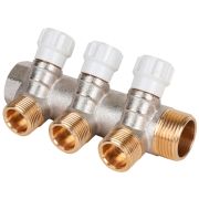 Коллектор латунный MVI 1«x3/4»x3 выхода, с регулирующими вентилями