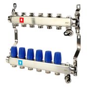 Коллектор из нерж. стали в сборе без расходомеров 1«х3/4»ЕК 6 вых. c дренаж. краном и воздухоотв.