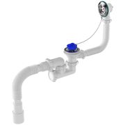 Сифон для ванны «Aquant» с гибкой трубой 1 1/2х40/50, нерж. выпуск полуавтомат (V255-25-MR)