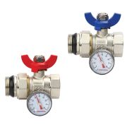 Кран шаровой VARMEGA, НР-ВР 1«x3/4», с разъемным соединением, с термометром, комплект_2 шт